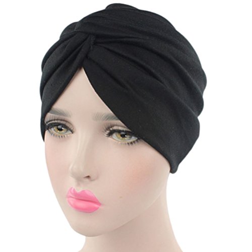 DECOU Solid Color Clean Plain Twist Pleasted Hair Turban Cap - color: Black