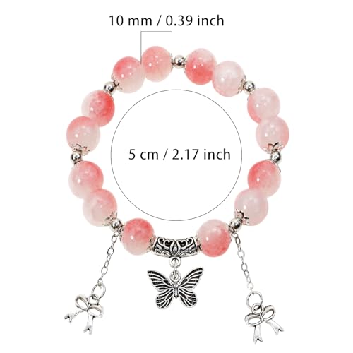 PENTA ANGEL Beaded Charm Bracelets for Women 4Pcs Stretch Stackable Crystal Glass Bead Bracelet with Butterfly Bow Flower Pendant for Birthday Christmas Party Favor Gift