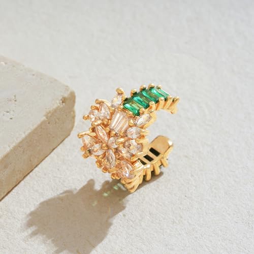MTMY Gold Ear Cuff Earring for Women 14K Gold Plated Cubic Zirconia Non-Pierced Clip on Cartilage Chunky Ear Cuffs Hypoallergenic Jewelry - style: flower