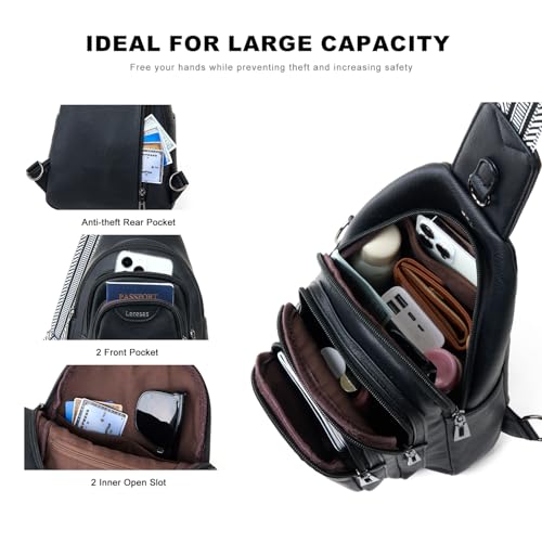 Leresas 10L Crossbody Sling Bag for Women Men Anti Theft Cross Body Fanny Pack Belt Bag Purse Gifts for Women Faux Leather, Black - color: 10l-black, size: 10L