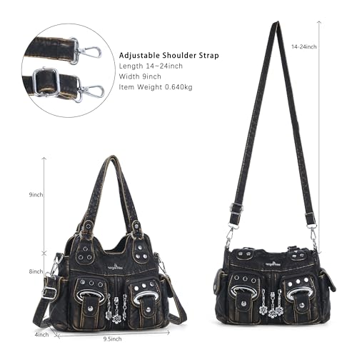 Angel Kiss Small Hobo Purses for Women, Washed Vegan Leather Multi-Pocket Purse, Shoulder Handbag with Adjustable Strap - color: Bronze