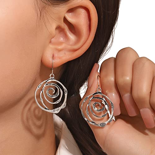 Boho Teardrop Earrings, Handmade Copper Bohemian Earrings, Dangle Antique Ethnic Jewelry for Women - color: Silver Set