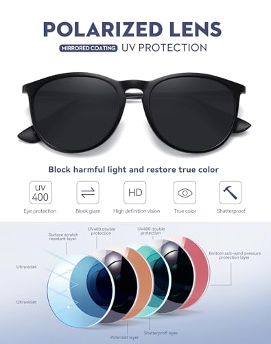 WOWSUN Retro Polarized Sunglasses Womens Trendy Round Classic Glasses - color: 3 Pack: Black+brown Lens Leopard Frame+black Lens Leopard Frame