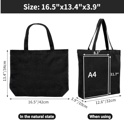 Segarty Black Canvas Tote, 12 Packs 16x15 inch Canvas Bags with Zipper, 12Oz Heavy Duty Reusable Plain Grocery Shopping Totes for Women Crafts Painting Embroidery, Gift Bags Bulk - size: 16.5"x13.4"x3.9", style: Black_12pcs