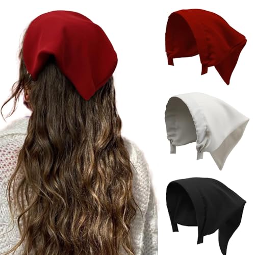 HAIMEIKANG Floral Headbands for Women Boho Hair Bandanas Scarf Triangle Kerchief Solid Color Hair Bands Vintage Head Scarf(Black+White+Wine Red) - color: Black+White+Wine Red