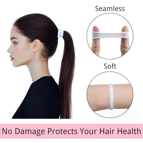 LuSeren 120 Pcs No Damage Hair Ties for Thick Hair, Large Soft Seamless Nylon Hair Elastics for Women, Ponytail Holders Accessories –White - color: White