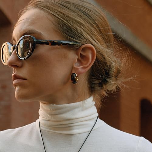 Fullpop Vintage Earrings for Women, Chunky 14K Gold Plated Resin Hoop Earrings Lightweight Hollow Drop Earrings Hypoallergenic Earrings for Women Vintage Anthropologie Jewelry Gifts for Women - size: Round-Brown
