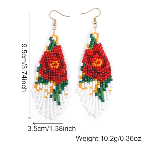 Bohemian Beaded Long Tassel Dangle Earrings for Women, Handmade Jewelry White Tarnish Resistant Lightweight Design, Stylish Accessory for Beach Vacation Party and Gift - color: colors-3