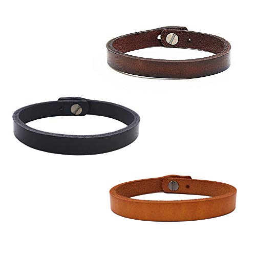 Mens Genuine Leather Bracelet - Handmade Adjustable Leather Cuff Bracelet punk Style leather wrap Wristband for Men - color: A-(Black + Brown + Yellow)