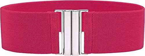 BlackButterfly Wide Elastic Waist Cinch Stretch Waistband Retro Vertical Clasp Buckle Belt - color: Hot Pink, size: Small
