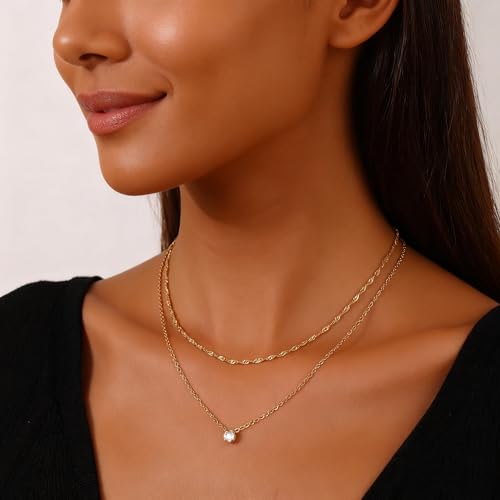 Gold Necklace Stack for Women, Layered Gold Necklaces Set,18K Gold Plated Simple Dainty Gold Chain Choker Necklaces Trendy Jewelry Gifts for Women - color: S01