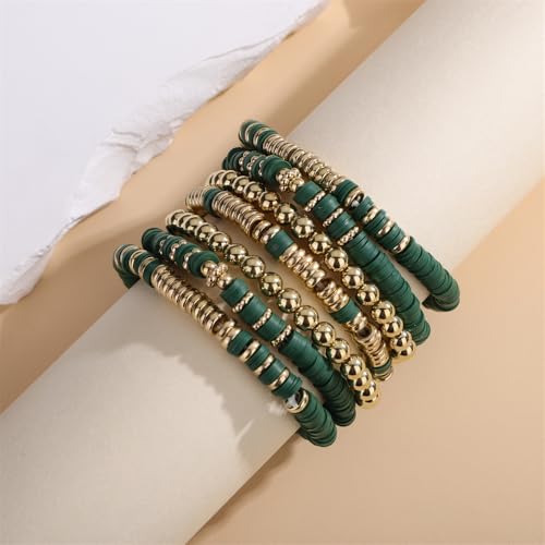 Heishi Clay Bead Bracelets Pack for Women Boho Friendship Stretch Bracelets Set Stackable Gold Beads Bracelets Jewelry for Gift
