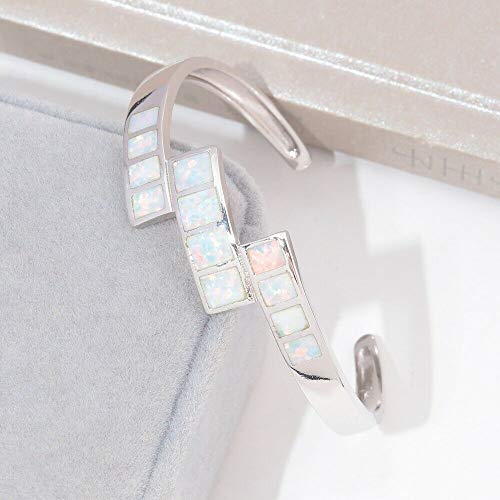 CiNily Womens Cuff Bracelet,Opal Bangle Bracelets Gold Plated Hypoallergenic Ladies Gemstone Open Cuff Bangle Bracelet - color: cuff bracelet-white