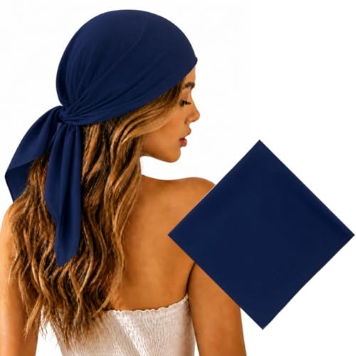Junvena 27 Inch Extra Large Bandana 100% Cotton,Soft Thin Breathable Headband for Men Women, Solid & Paisley - color: Navy Single