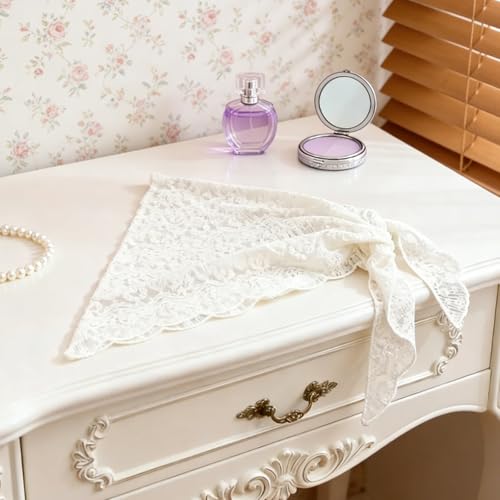 Women's Floral Lace Triangle Hip Scarf Head Kerchief Tie Waist Belt Sheer Hip Wrap Boho Head Scarf Hair Accessory - color: Z2-white