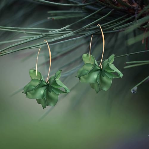Exaggerated Bohemian Resin Rose Flower Petal Dangle Drop Earrings Long Acrylic Tiered Floral Tassel Earring for Women - color: Dark Green