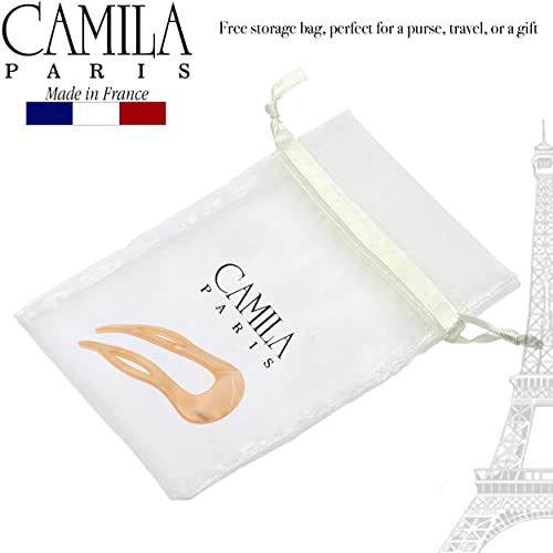 Camila Paris CP3416 French Twist Stick Clip Pins, Peach, Wavy Hair Pin U-Shaped Hair Fork for Girls Spiral Updo Chignon Bun Holder, Fashion Flexible Styling Hair Accessories for Women, Made in France - color: 2-Prong Peach
