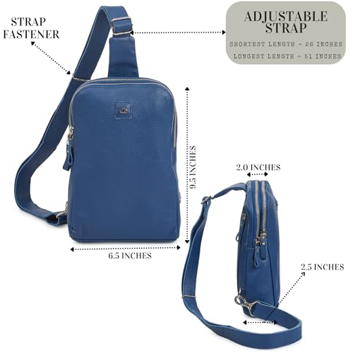 Leather Sling Bag for Women Genuine Crossbody Purse Small Trendy Cross Over Chest with Phone and Credit Card Slots (Sapphire Blue Nappa) - color: Sapphire Blue Nappa