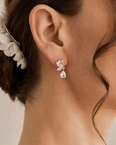 Cubic Zirconia Earrings - 14K Gold/Whte gold/Rose Gold Plated Cubic Zirconia CZ Diamond Wedding Earrings for Women Bridal Bridesmaid - color: Style 158
