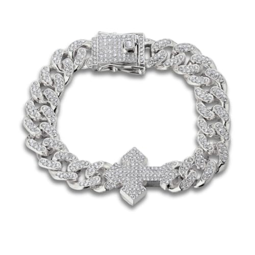 Halukakah Diamond Gold Chain for Men with Cross,18k Real Gold/Platinum Plated Fully Iced Out 12MM Miami Cuban Link Chain Necklace Bracelet,Lab Diamond Prong Set,Present for Husband,Boyfriend,Friend - color: Platinum Plated Bracelet