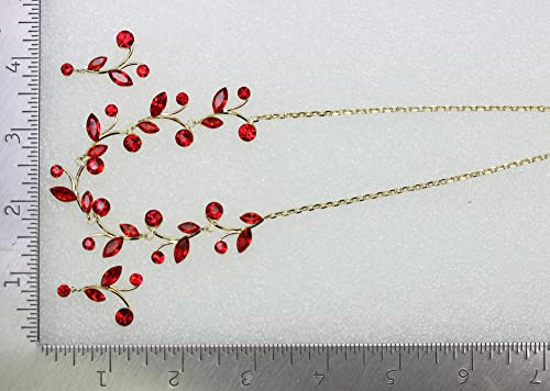 Faship Gorgeous Rhinestone Crystal Floral Necklace Earrings Set - color: Red / Gold plated
