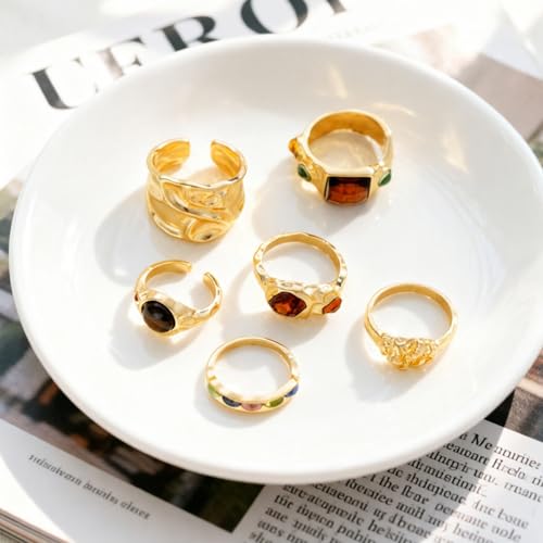 Chunky Gold Rings Set for Women Stackable Statement Ring Sets Non Tarnish Adjustable Open Knuckle Rings Irregular Gold Jewelry Set Trendy Prom Outfits Accessories - color: gold2
