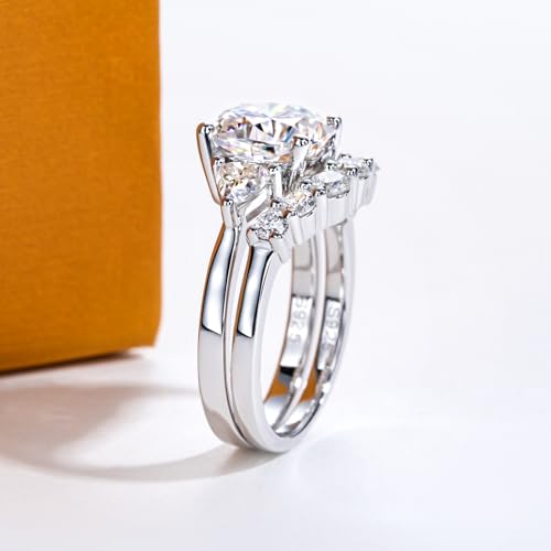 Oval/Pear/Cushion Cut Moissanite Wedding Ring Set D Color VVS1 Clarity 925 Sterling Silver Engagement Promise Anniversary Rings Bridal Sets for Women with Certificate - style: 4.14cttw Cushion Cut
