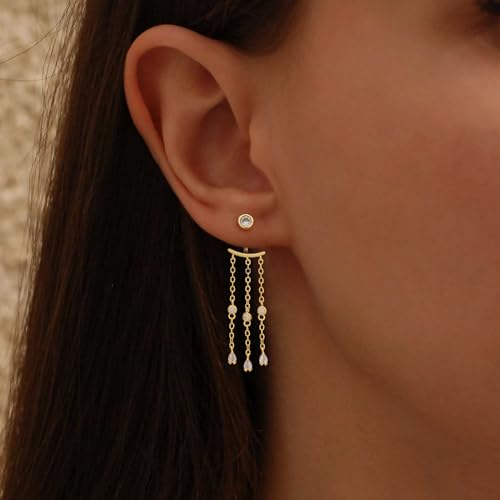 Dangle Earrings for Women, Dainty Gold Drop Earrings 14k Gold Plated Long CZ Bar Earrings for Women Trendy Simple Hypoallergenic Chandelier Stud Earrings Formal Wedding Prom Jewelry for Women - color: dangle3