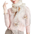 WINCESS YU Women Mulberry Silk Scarf Long & Large Embroidered Floral Pattern Shawl and Wraps Neckerchief for Hair & Neck - color: Sunflower White