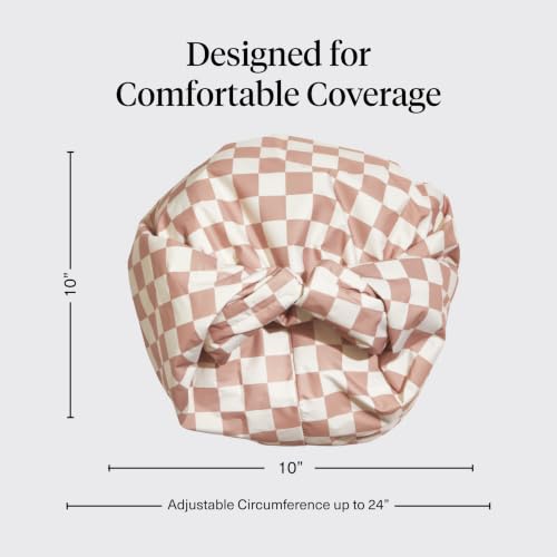 Kitsch Luxury Satin-Lined Flexi Shower Caps for Women Reusable Waterproof - Large Wide Shower Cap for Women & Men, Adjustable, Stylish Hair Cap for Showers, For Long & Short Hair - Terracotta Checker - color: Terracotta Checker