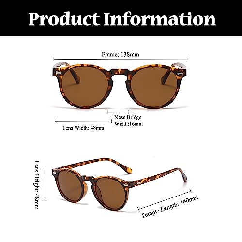LJCZKA Round Polarized Sunglasses for Men Women Retro Small Face Sunglasses Polarized Vintage Sun Glasses UV400 Protection - color: Leopard Brown