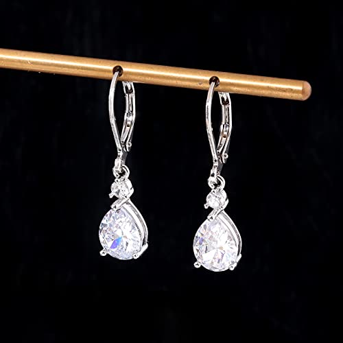 CiNily Teardrop Leverback Dangle Earrings for Women Hypoallergenic 14K Gold Plated Cubic Zircon Drop Earrings Fashion Crystal Earrings for Girls Jewelry Christmas Gifts - color: White Gold-White CZ