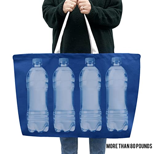 Large Canvas Tote Bag-Extra Big Shopping Beach Totes Bags Reusable Largest Grocery Plain Solid Bag 28"x8"x16" - color: Ocean Blue