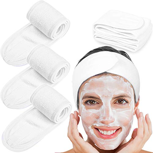 Whaline Spa Facial Headband Head Wrap Terry Cloth Towel, 4 Counts, White | Stretch, for Bath Makeup and Sport - color: Whilte