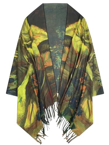 VENVSBEE Reversible Scarf Soft Large Shawl Wrap Blanket Double Sided Art Print Warm Pashmina Stoles Klimt Van Gogh Gifts - color: Art 26