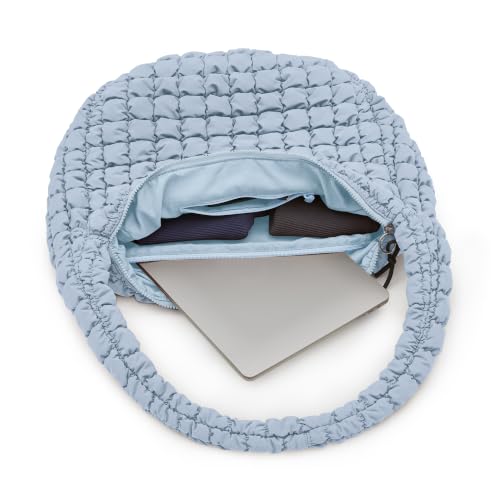 ODODOS Quilted Carryall Tote Bag for Women Crossbody Hobo Lightweight Padding Shoulder Bag - color: Light Blue