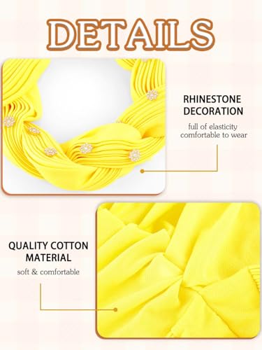 Woeoe Women African Turban Pre-Tied Twisted Beanie Cap Headwear Rhinestone Soft Stretchy Head Turbans - color: Yellow