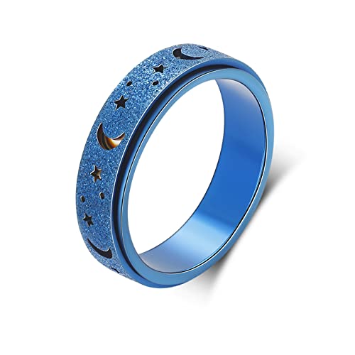 Anxiety Ring for Women Spinner Rings:Rotating Rings Stainless Steel 6mm Moon Star Anxiety for Men Band Jewelry Gift for Women Size 6 7 8 9 10 - color: B-Blue