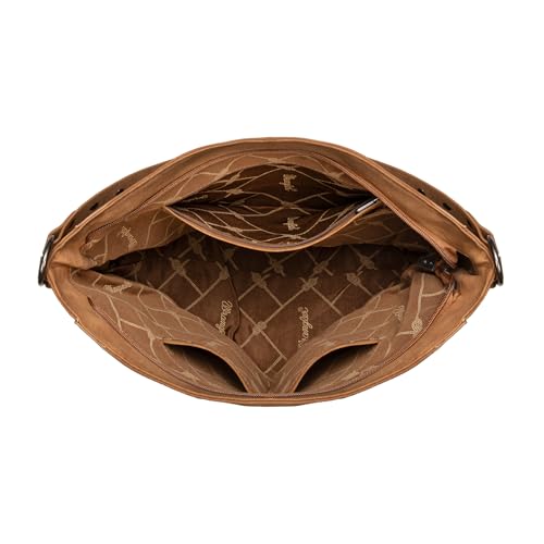 Wrangler Large Hobo Purses and Handbags for Women with Buckle and Fringe Zipper Faux Suede Shoulder Bag - color: Brown