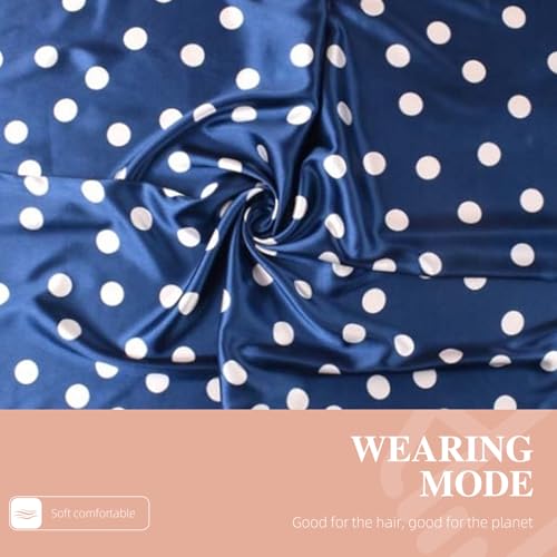 35” Satin Large Square Head Scarves-Like Silk Satin Scarf for Hair Wrapping at Night Bandana Square Scarf for Sleeping - color: Big Polka Point-blue