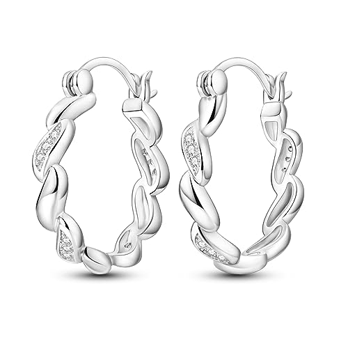 Parmuz 925 Sterling Silver Earrings Hoops for Women Ladies Simple Lightweight Twisted Medium Hoop Earrings With Cubic Zirconia Hypoallergenic Jewelry for Her - color: Twisted earring