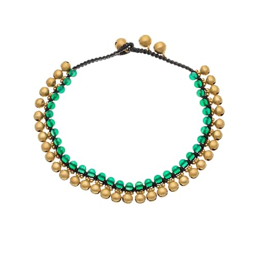 Jingling Round Stone Brass Anklet Bracelet Handmade Boho Ankle Bracelets for Women Minimalist Jewelry - color: green