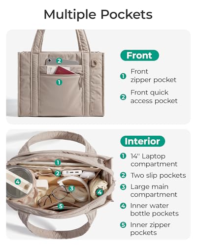 BAGSMART Boxy Tote Bag for Women, Crossbody Bag with Zipper, Crush Bow Purses for Travel Work College - color: Tan, size: Large
