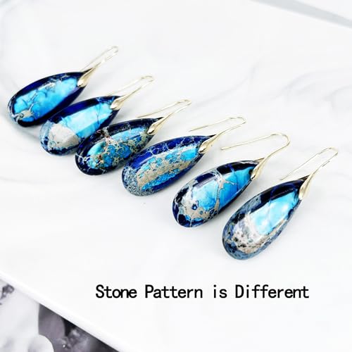 SELOVO Stone Fishhook Dangle Drop Earrings Statement Earrings for Women Stone - color: Dark Blue-Gold Color Hook