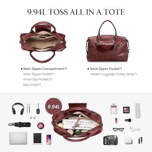 befen Vintage Genuine Leather Satchel Tote Bag for Women, Top Handle Handbags Leather Purse, Large Shoulder Crossbody Bags - color: Red Brown