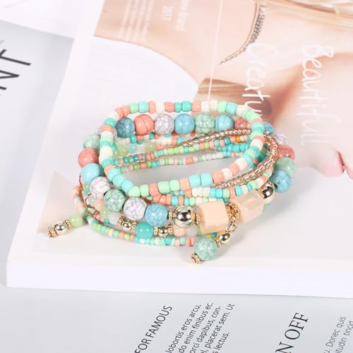 Beaded Bracelets for Women,Bohemian Stackable Style Multilayered Stretch Bracelets Friendship Jewelry Summer - color: Style 1, size: Bead
