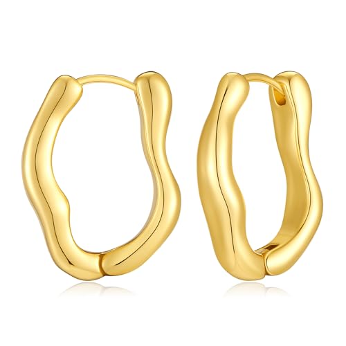 Chunky Hoop Earrings for Women Thick Minimalist Geometric Huggie Hoop Earrings Dainty Thick Y2K Preppy Earrings - style: irregular wave