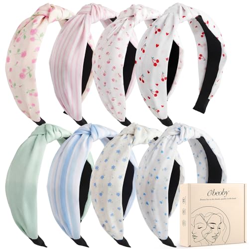 obeoby 8Pcs Floral Headbands for Keep Your Hairstyle, Trendy Knotted Headband for Spring Summer Outfit Non Slip Gifts for Granddaughter - color: Floral series