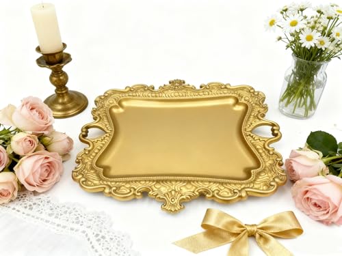 khtumeware 1 Pack Vintage Gold Jewelry Dish Brushed Gold Jewelry Trays ideal for holding jewelry rings and small trinkets. - color: Brushed Gold
