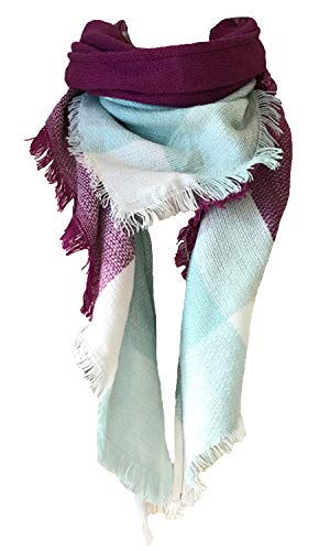 Wander Agio Womens Warm Long Shawl Winter Wraps Large Scarves Knit Cashmere Feel Plaid Triangle Scarf - color: Jujube Red Green 13